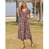 imageZeagoo Women Summer Floral Dress Short Sleeve Beach Dress with Pockets Casual VNeck Split Long TShirt Dress Travel VacationBrown White Floral