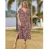 imageZeagoo Women Summer Floral Dress Short Sleeve Beach Dress with Pockets Casual VNeck Split Long TShirt Dress Travel VacationBrown White Floral