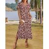 imageZeagoo Women Summer Floral Dress Short Sleeve Beach Dress with Pockets Casual VNeck Split Long TShirt Dress Travel VacationBrown White Floral