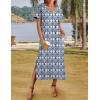 imageZeagoo Women Summer Floral Dress Short Sleeve Beach Dress with Pockets Casual VNeck Split Long TShirt Dress Travel VacationEthnic Pattern