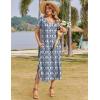 imageZeagoo Women Summer Floral Dress Short Sleeve Beach Dress with Pockets Casual VNeck Split Long TShirt Dress Travel VacationEthnic Pattern