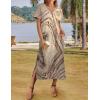 imageZeagoo Women Summer Floral Dress Short Sleeve Beach Dress with Pockets Casual VNeck Split Long TShirt Dress Travel VacationGold Print