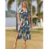 imageZeagoo Women Summer Floral Dress Short Sleeve Beach Dress with Pockets Casual VNeck Split Long TShirt Dress Travel VacationGreen Leaf