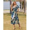 imageZeagoo Women Summer Floral Dress Short Sleeve Beach Dress with Pockets Casual VNeck Split Long TShirt Dress Travel VacationGreen Leaf