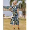 imageZeagoo Women Summer Floral Dress Short Sleeve Beach Dress with Pockets Casual VNeck Split Long TShirt Dress Travel VacationGreen Leaf