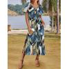 imageZeagoo Women Summer Floral Dress Short Sleeve Beach Dress with Pockets Casual VNeck Split Long TShirt Dress Travel VacationGreen Leaf