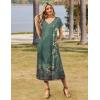 imageZeagoo Women Summer Floral Dress Short Sleeve Beach Dress with Pockets Casual VNeck Split Long TShirt Dress Travel VacationGreen Printed