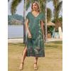 imageZeagoo Women Summer Floral Dress Short Sleeve Beach Dress with Pockets Casual VNeck Split Long TShirt Dress Travel VacationGreen Printed