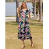 imageZeagoo Women Summer Floral Dress Short Sleeve Beach Dress with Pockets Casual VNeck Split Long TShirt Dress Travel VacationNavy Leaf