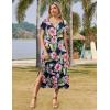 imageZeagoo Women Summer Floral Dress Short Sleeve Beach Dress with Pockets Casual VNeck Split Long TShirt Dress Travel VacationNavy Leaf