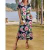 imageZeagoo Women Summer Floral Dress Short Sleeve Beach Dress with Pockets Casual VNeck Split Long TShirt Dress Travel VacationNavy Leaf