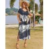 imageZeagoo Women Summer Floral Dress Short Sleeve Beach Dress with Pockets Casual VNeck Split Long TShirt Dress Travel VacationStripe Tie Dye 2