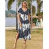 imageZeagoo Women Summer Floral Dress Short Sleeve Beach Dress with Pockets Casual VNeck Split Long TShirt Dress Travel VacationStripe Tie Dye 2