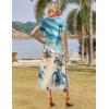 imageZeagoo Women Summer Floral Dress Short Sleeve Beach Dress with Pockets Casual VNeck Split Long TShirt Dress Travel VacationTurtle Green Floral