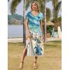 imageZeagoo Women Summer Floral Dress Short Sleeve Beach Dress with Pockets Casual VNeck Split Long TShirt Dress Travel VacationTurtle Green Floral