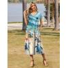 imageZeagoo Women Summer Floral Dress Short Sleeve Beach Dress with Pockets Casual VNeck Split Long TShirt Dress Travel VacationTurtle Green Floral
