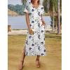 imageZeagoo Women Summer Floral Dress Short Sleeve Beach Dress with Pockets Casual VNeck Split Long TShirt Dress Travel VacationWhite Floral