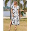 imageZeagoo Women Summer Floral Dress Short Sleeve Beach Dress with Pockets Casual VNeck Split Long TShirt Dress Travel VacationWhite Floral