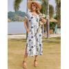 imageZeagoo Women Summer Floral Dress Short Sleeve Beach Dress with Pockets Casual VNeck Split Long TShirt Dress Travel VacationWhite Floral