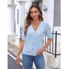 imageZeagoo Womens 2025 Summer Short Sleeve Cardigan V Neck Button Down Ribbed Knit Casual Cropped Sweater TopsBlue