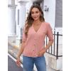 imageZeagoo Womens 2025 Summer Short Sleeve Cardigan V Neck Button Down Ribbed Knit Casual Cropped Sweater TopsPink