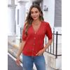 imageZeagoo Womens 2025 Summer Short Sleeve Cardigan V Neck Button Down Ribbed Knit Casual Cropped Sweater TopsRed