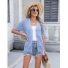imageZeagoo Womens 2025 Summer Short Sleeve Crochet Cardigan V Neck Cropped Lightweight Button up Bolero Shrug SweaterLight Blue