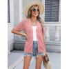 imageZeagoo Womens 2025 Summer Short Sleeve Crochet Cardigan V Neck Cropped Lightweight Button up Bolero Shrug SweaterPink