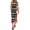 imageZeagoo Womens Bodycon Midi Dresses Summer Casual Sleeveless Dress Women Knit Side Slit Striped 2025 Long Tank DressBlack light Khaki