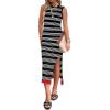imageZeagoo Womens Bodycon Midi Dresses Summer Casual Sleeveless Dress Women Knit Side Slit Striped 2025 Long Tank DressBlackwhite