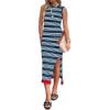 imageZeagoo Womens Bodycon Midi Dresses Summer Casual Sleeveless Dress Women Knit Side Slit Striped 2025 Long Tank DressBluewhite