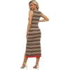 imageZeagoo Womens Bodycon Midi Dresses Summer Casual Sleeveless Dress Women Knit Side Slit Striped 2025 Long Tank DressDark Khakiblack