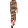 imageZeagoo Womens Bodycon Midi Dresses Summer Casual Sleeveless Dress Women Knit Side Slit Striped 2025 Long Tank DressDark Khakiblack
