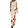 imageZeagoo Womens Bodycon Midi Dresses Summer Casual Sleeveless Dress Women Knit Side Slit Striped 2025 Long Tank DressLight Khakiwhite