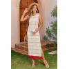 imageZeagoo Womens Bodycon Midi Dresses Summer Casual Sleeveless Dress Women Knit Side Slit Striped 2025 Long Tank DressLight Khakiwhite