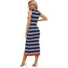 imageZeagoo Womens Bodycon Midi Dresses Summer Casual Sleeveless Dress Women Knit Side Slit Striped 2025 Long Tank DressNavy Bluewhite