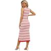 imageZeagoo Womens Bodycon Midi Dresses Summer Casual Sleeveless Dress Women Knit Side Slit Striped 2025 Long Tank DressPinkwhite