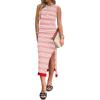 imageZeagoo Womens Bodycon Midi Dresses Summer Casual Sleeveless Dress Women Knit Side Slit Striped 2025 Long Tank DressPinkwhite