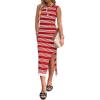 imageZeagoo Womens Bodycon Midi Dresses Summer Casual Sleeveless Dress Women Knit Side Slit Striped 2025 Long Tank DressRedwhite