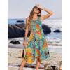imageZeagoo Womens Casual Dress for Summer Tank Dress Loose Flowy Beach Dress with Pockets Hankerchief Flare Midi Sundress 2025Blue Orange Leaf