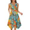 imageZeagoo Womens Casual Dress for Summer Tank Dress Loose Flowy Beach Dress with Pockets Hankerchief Flare Midi Sundress 2025Blue Orange Leaf
