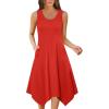 imageZeagoo Womens Casual Dress for Summer Tank Dress Loose Flowy Beach Dress with Pockets Hankerchief Flare Midi Sundress 2025Solid Red