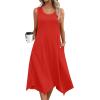 imageZeagoo Womens Casual Dress for Summer Tank Dress Loose Flowy Beach Dress with Pockets Hankerchief Flare Midi Sundress 2025Solid Red
