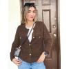imageZeagoo Womens Knit Cardigan Sweaters Button Down Shirts Long Sleeve Crew Neck Ribbed Knit Blouse Open Front Work TopsBrown