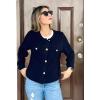 imageZeagoo Womens Knit Cardigan Sweaters Button Down Shirts Long Sleeve Crew Neck Ribbed Knit Blouse Open Front Work TopsDark Blue