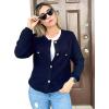 imageZeagoo Womens Knit Cardigan Sweaters Button Down Shirts Long Sleeve Crew Neck Ribbed Knit Blouse Open Front Work TopsDark Blue