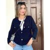 imageZeagoo Womens Knit Cardigan Sweaters Button Down Shirts Long Sleeve Crew Neck Ribbed Knit Blouse Open Front Work TopsDark Blue