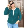 imageZeagoo Womens Knit Cardigan Sweaters Button Down Shirts Long Sleeve Crew Neck Ribbed Knit Blouse Open Front Work TopsPeacock Blue