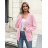 imageZeagoo Womens Knit Cardigan Sweaters Button Down Shirts Long Sleeve Crew Neck Ribbed Knit Blouse Open Front Work TopsPink