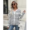 imageZeagoo Womens Knit Cardigan Sweaters Button Down Shirts Long Sleeve Crew Neck Ribbed Knit Blouse Open Front Work TopsStriped 516